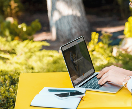 Terrassenreinigung Wiesbaden Webseite Webdesign Garten Laptop Frau